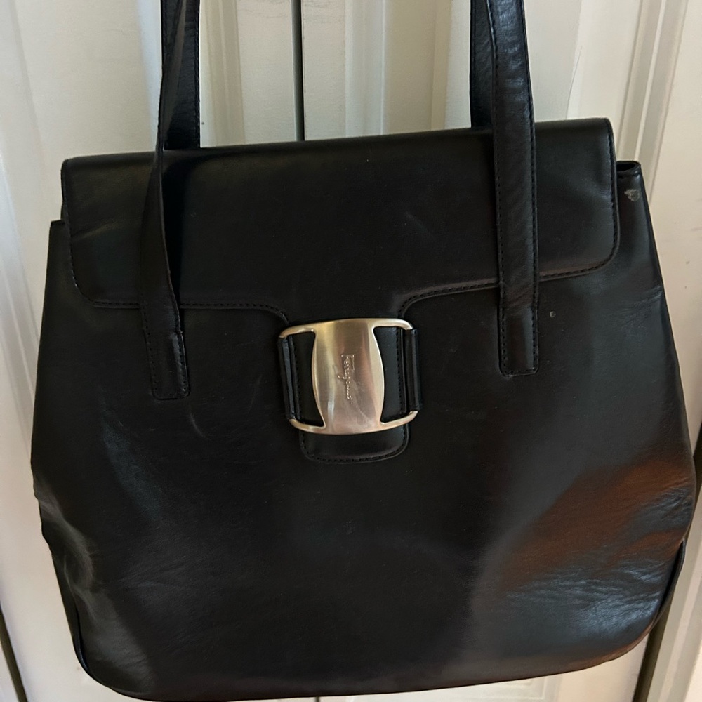 Salvatore Ferragamo Black Leather Shoulder Bag